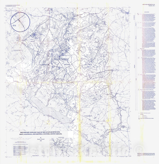 Map : Preliminary geologic map of the Savannah River site, Aiken, Allendale, and Barnwell Counties, South Carolina, 1994 Cartography Wall Art :
