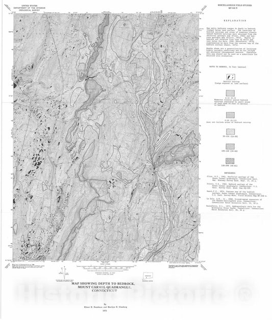 Map : Map showing depth to bedrock, Mount Carmel quadrangle, Connecticut, 1975 Cartography Wall Art :