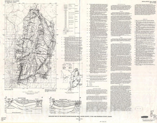 Map : Geologic map of the Mount Naomi Roadless Area, Cache County, Utah, and Franklin County, Idaho, 1987 Cartography Wall Art :