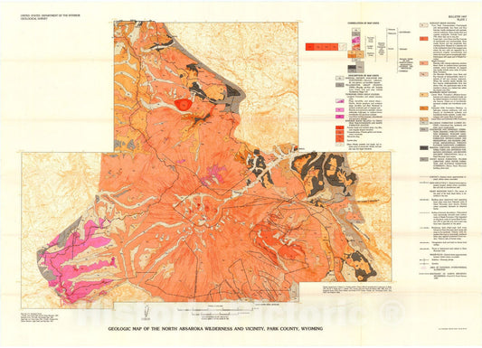 Map : Geology and mineral resources of the North Absaroka Wilderness and vicinity, Park County, Wyoming, with sections on mineralization, 1980 Cartography Wall Art :