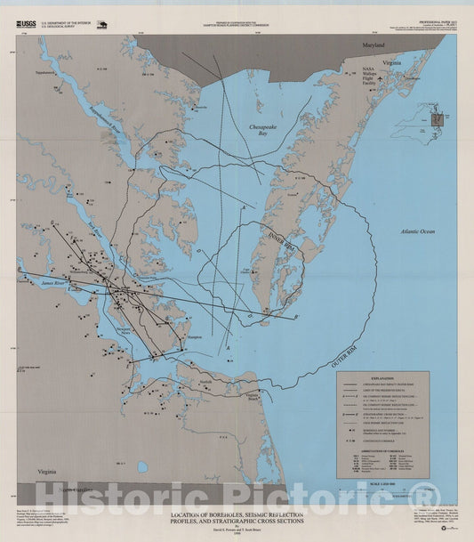 Map : The effects of the Chesapeake Bay impact crater on the geological framework and correlation of hydrogeologic units of the lower, 1999 Cartography Wall Art :