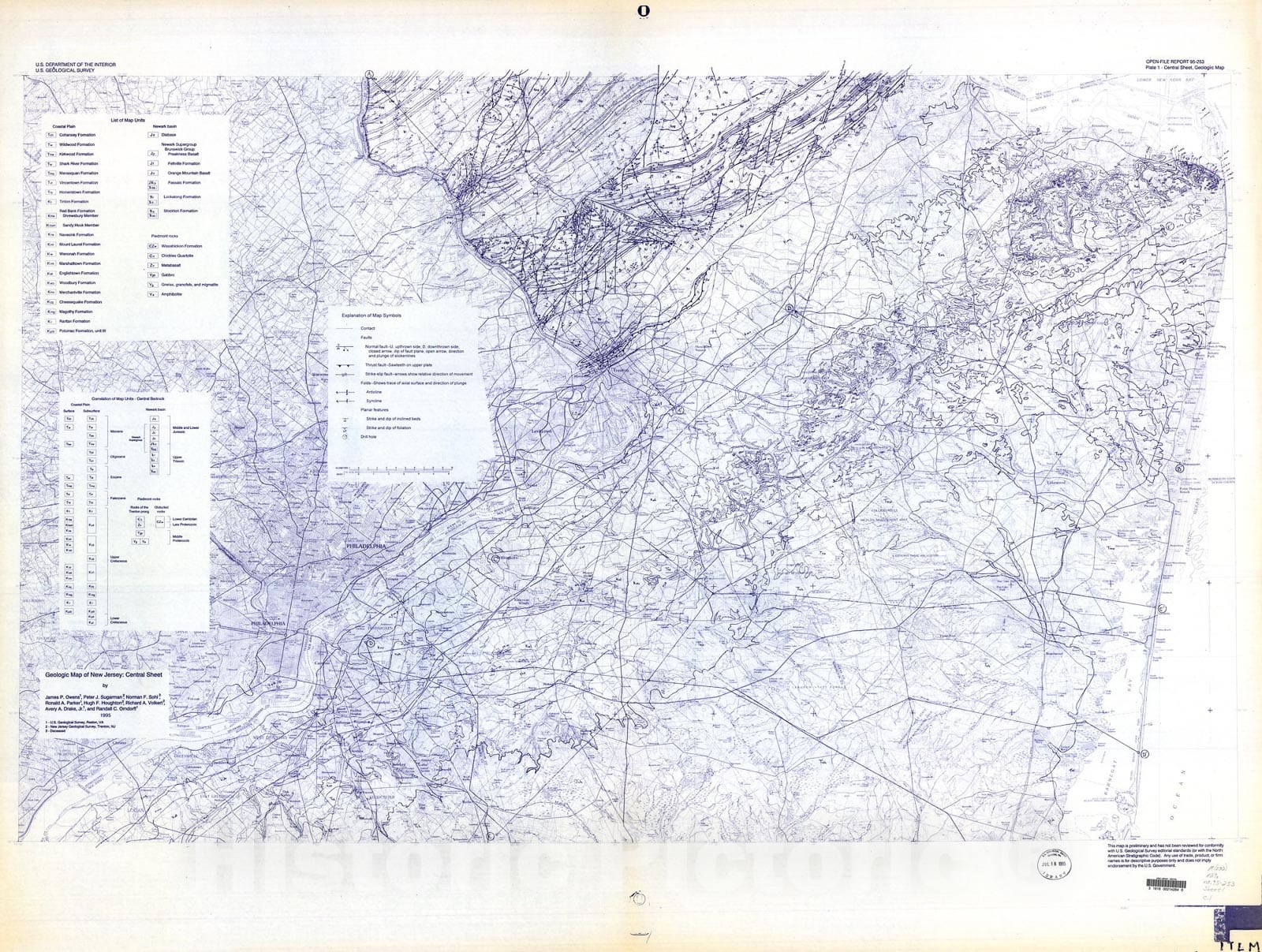 Map : Geologic map of New Jersey: central sheet, 1995 Cartography Wall Art :