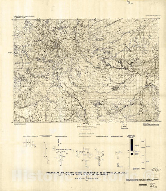 Map : Preliminary geologic map of the Mount Hood 30- by 60-minute quadrangle, northern Cascade Range, Oregon, 1995 Cartography Wall Art :