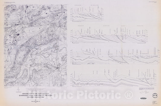 Map : Geologic map of the Allentown East quadrangle Lehigh, Northampton, and Bucks Counties, Pennsylvania, 1996 Cartography Wall Art :