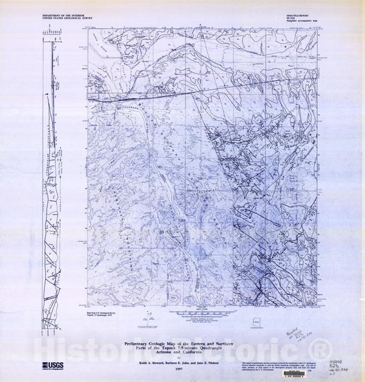 Map : Preliminary geologic map of the eastern and northern parts of the Topock 7.5-minute quadrangle Arizona and California, 1997 Cartography Wall Art :