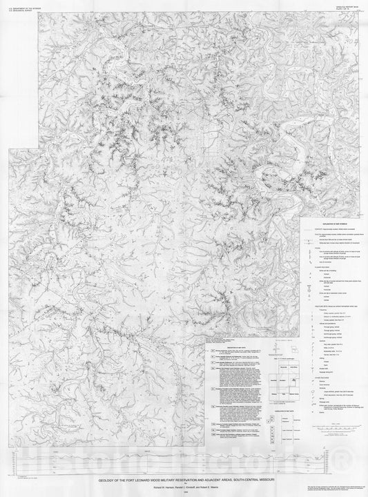 Map : Geology of the Fort Leonard Wood Military Reservation and adjacent areas, south-central Missouri, 1996 Cartography Wall Art :
