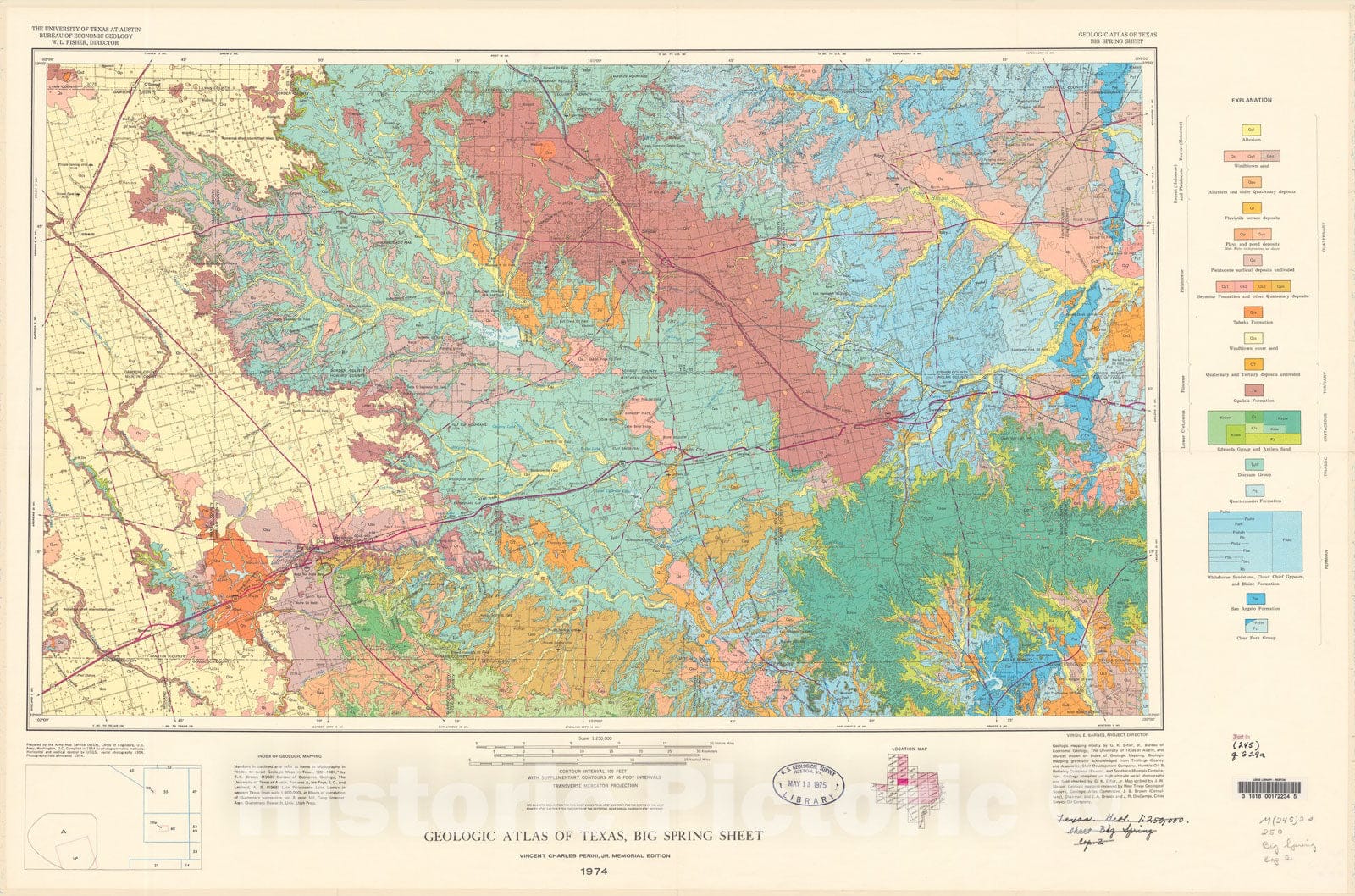 Map : Geologic atlas of Texas, Big Spring sheet (revised 1994), 1974 Cartography Wall Art :