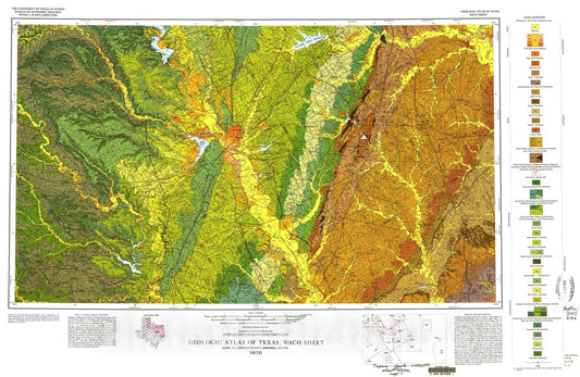 Map : Geologic atlas of Texas, Waco sheet, 1970 Cartography Wall Art :