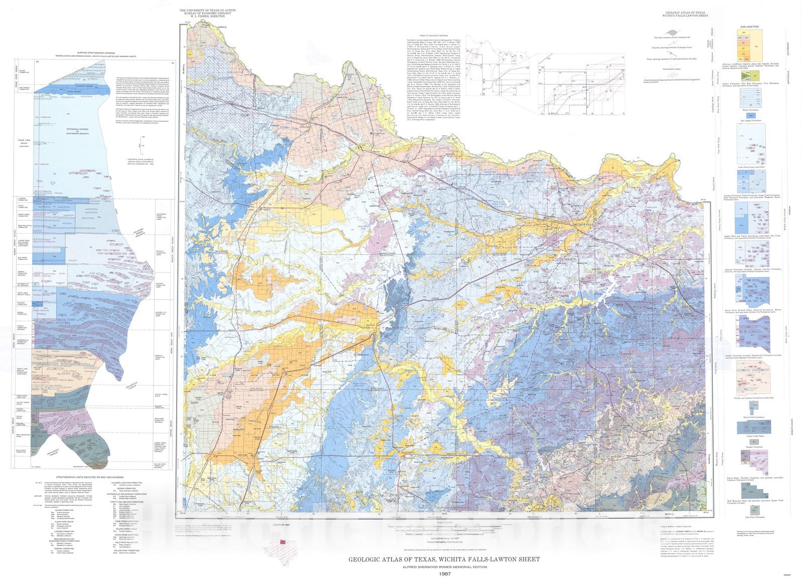 Map : Geologic atlas of Texas, Wichita Falls-Lawton sheet, 1987 Cartography Wall Art :