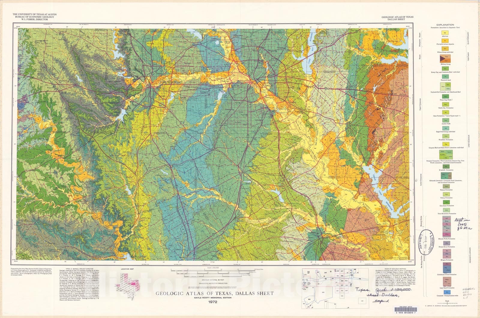 Map : Geologic atlas of Texas, Dallas sheet (revised 1987), 1972 Cartography Wall Art :