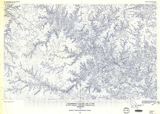 Map : Preliminary geologic map of the Spring Valley 30' x 60' quadrangle, Missouri, 1997 Cartography Wall Art :