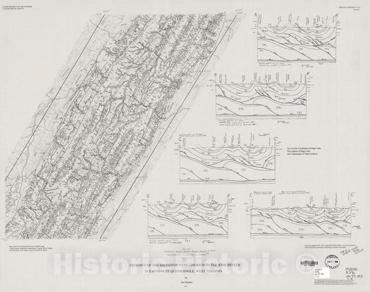 Map : Geology of the Broadtop synclinorium in the Winchester 30' x 60' quadrangle, West Virginia, 1997 Cartography Wall Art :
