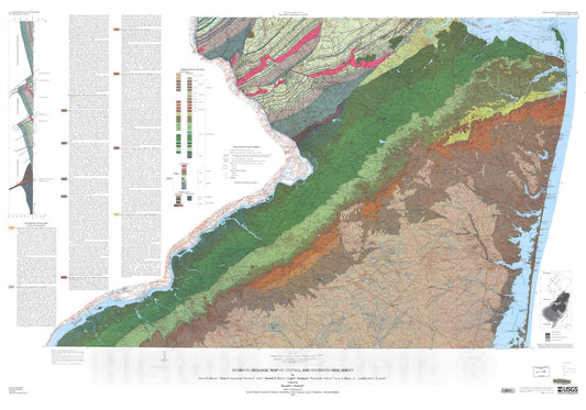 Map : Bedrock geologic map of central and southern New Jersey, 1999 Cartography Wall Art :