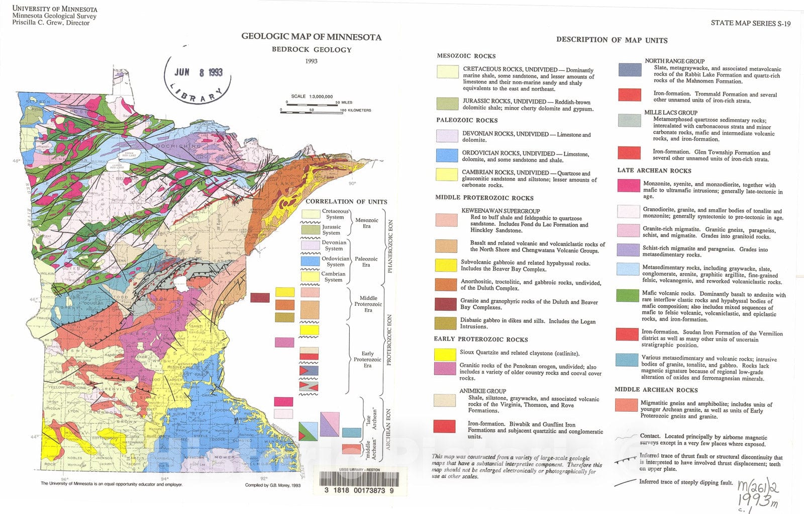 Map : Geologic map of Minnesota - bedrock geology, 1993 Cartography Wall Art :