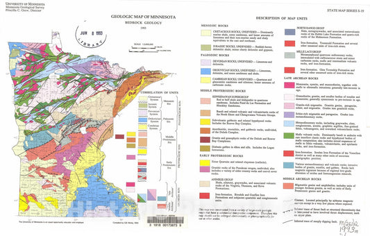 Map : Geologic map of Minnesota - bedrock geology, 1993 Cartography Wall Art :