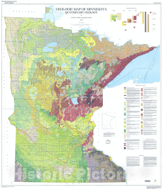 Map : Geologic map of Minnesota - Quaternary geology, 1982 Cartography Wall Art :