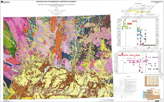 Map : Geologic map of Washington - Northeast quadrant, 1991 Cartography Wall Art :