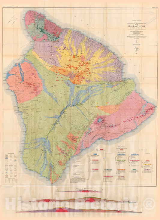 Map : Geology and ground-water resources of the Island of Hawaii, 1946 Cartography Wall Art :