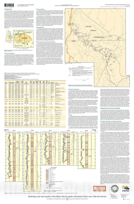 Map : Hydrology and water quality of the Oljato alluvial aquifer, Monument Valley area, Utah and Arizona, 1999 Cartography Wall Art :