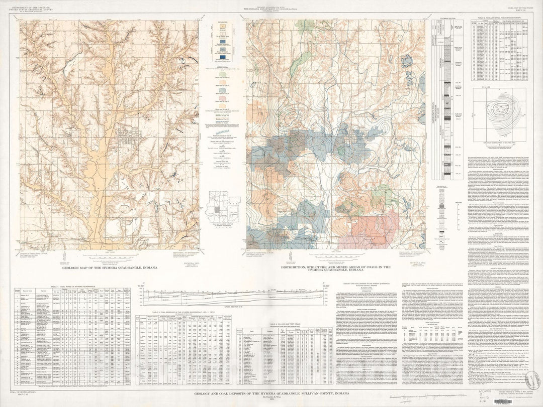 Map : Geology and coal deposits of the Hymera quadrangle, Sullivan County, Indiana, 1954 Cartography Wall Art :