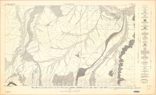 Map : Preliminary geologic map of the Ship Rock and Hogback quadrangles, San Juan County, New Mexico, 1955 Cartography Wall Art :