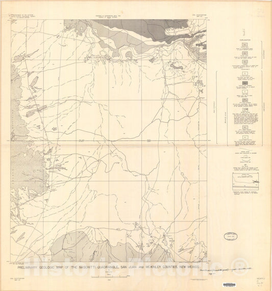 Map : Preliminary geologic map of the Naschitti quadrangle, San Juan and McKinley Counties, New Mexico, 1955 Cartography Wall Art :