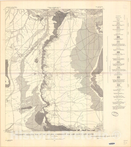 Map : Preliminary geologic map of the Kirtland quadrangle, San Juan County, New Mexico, 1955 Cartography Wall Art :