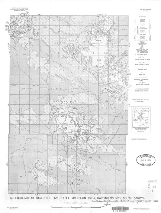 Map : Geologic map of Cave Hills and Table Mountain area, Harding County, South Dakota, 1955 Cartography Wall Art :