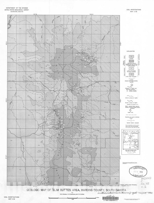 Map : Geologic map of the Slim Buttes area, Harding County, South Dakota, 1955 Cartography Wall Art :