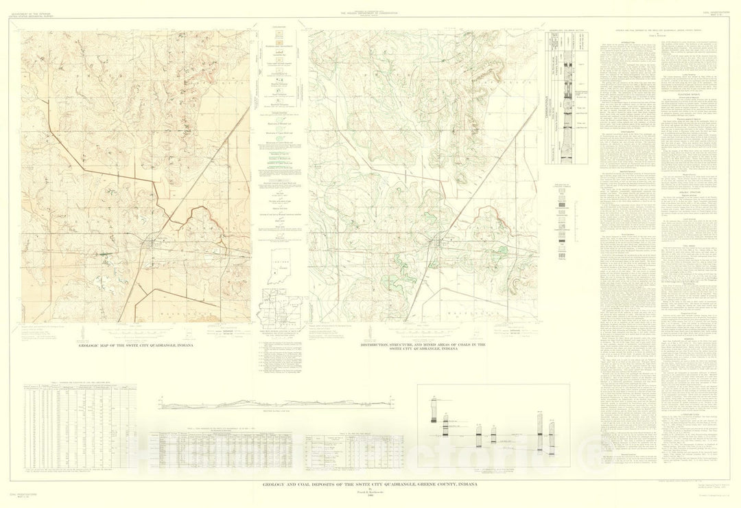 Map : Geology and coal deposits of the Switz City quadrangle, Greene County, Indiana, 1960 Cartography Wall Art :