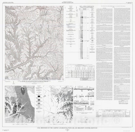 Map : Coal resources of the Campton quadrangle, Wolfe, Lee, and Breathitt Counties, Kentucky, 1957 Cartography Wall Art :