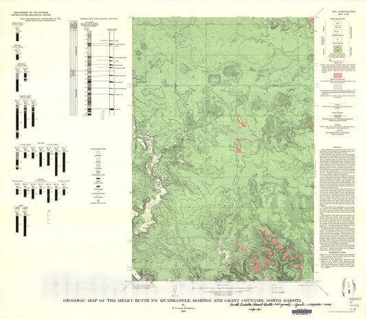 Map : Geologic map of the Heart Butte NW quadrangle, Morton and Grant Counties, North Dakota, 1970 Cartography Wall Art :