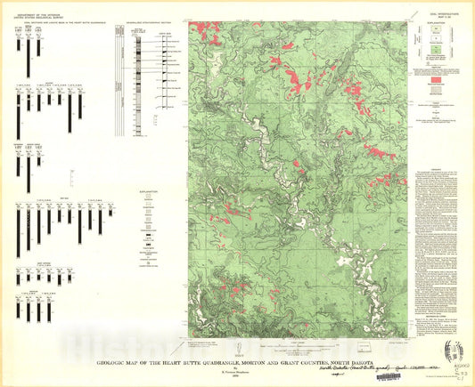 Map : Geologic map of the Heart Butte quadrangle, Morton and Grant Counties, North Dakota, 1970 Cartography Wall Art :