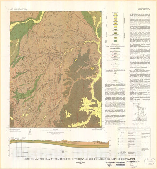 Map : Geologic map and coal and oil resources of the Canaan Creek quadrangle, Garfield County, Utah, 1973 Cartography Wall Art :