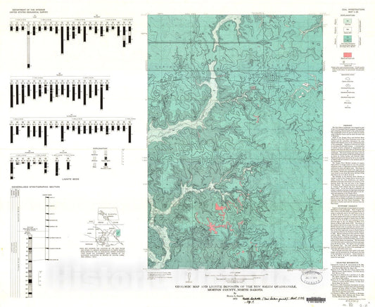 Map : Geologic map and lignite deposits of the New Salem quadrangle, Morton County, North Dakota, 1973 Cartography Wall Art :