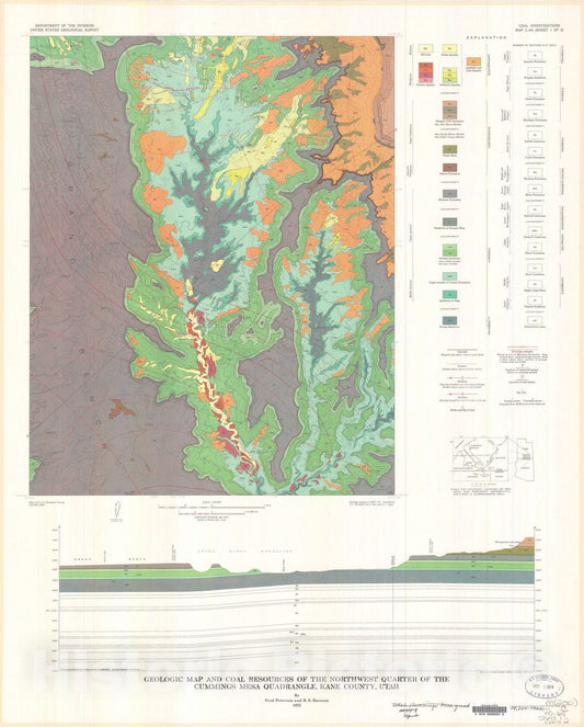 Map : Geologic map and coal resources of the northwest quarter of the Cummings Mesa quadrangle, Kane County, Utah, 1973 Cartography Wall Art :