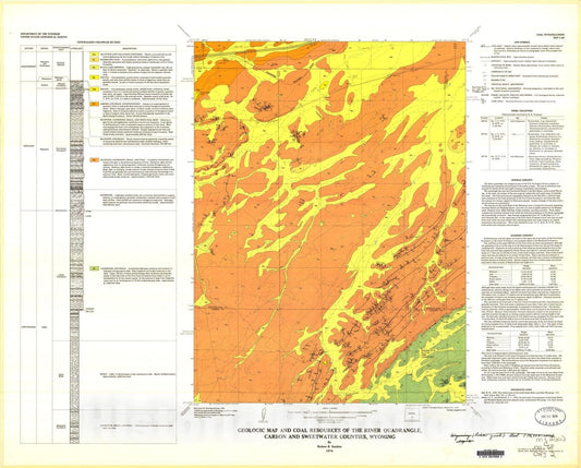 Map : Geologic map and coal resources of the Riner quadrangle, Carbon and Sweetwater Counties, Wyoming, 1974 Cartography Wall Art :