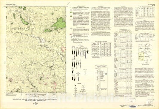 Map : Geologic map and coal resources of the White Butte West quadrangle, Hettinger County, North Dakota, 1975 Cartography Wall Art :