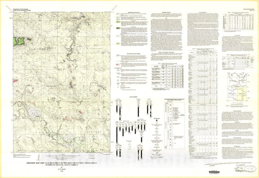 Map : Geologic map and coal resources of the White Butte East quadrangle, Hettinger County, North Dakota, 1975 Cartography Wall Art :