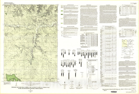 Map : Geologic map and coal resources of the White Butte NW quadrangle, Stark and Hettinger Counties, North Dakota, 1975 Cartography Wall Art :