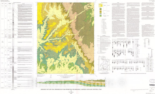 Map : Geologic map and coal resources of the Henrieville quadrangle, Garfield and Kane Counties, Utah, 1975 Cartography Wall Art :