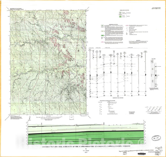 Map : Geologic map and coal resources of the Scaper Reservoir quadrangle, Campbell County, Wyoming, 1977 Cartography Wall Art :