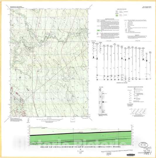 Map : Geologic map and coal resources of The Gap SW quadrangle, Campbell County, Wyoming, 1977 Cartography Wall Art :