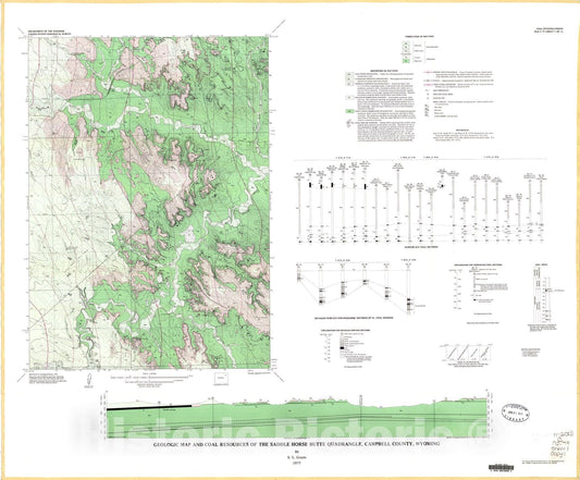 Map : Geologic map and coal resources of the Saddle Horse Butte quadrangle, Campbell County, Wyoming, 1977 Cartography Wall Art :