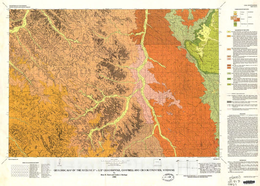Map : Geologic map of the Recluse one degree x one/2 degree quadrangle, Campbell and Crook Counties, Wyoming, one980 Cartography Wall Art :