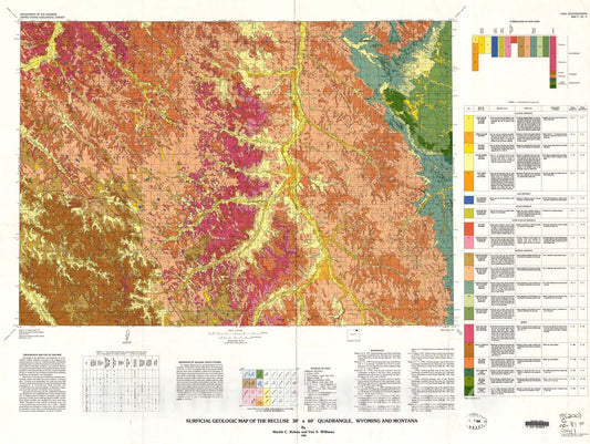 Map : Surficial geologic map of the Recluse 30' x 60' quadrangle, Wyoming and Montana, 1984 Cartography Wall Art :