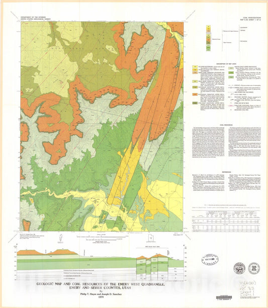 Map : Geologic map and coal resources of the Emery West quadrangle, Emery and Sevier Counties, Utah, 1979 Cartography Wall Art :