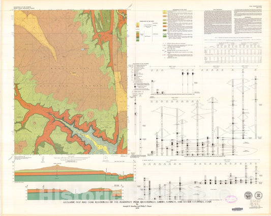 Map : Geologic map and coal resources of the Flagstaff Peak quadrangle, Emery, Sanpete and Sevier Counties, Utah, 1979 Cartography Wall Art :
