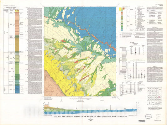 Map : Geologic map and coal deposits of the Big Hollow Wash quadrangle, Kane County, Utah, 1980 Cartography Wall Art :