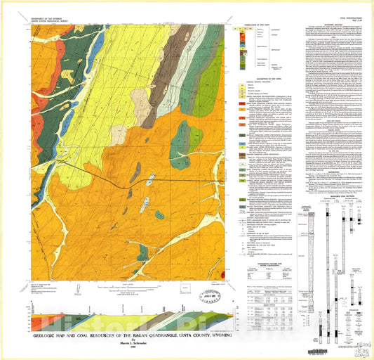 Map : Geologic map and coal resources of the Ragan quadrangle, Uinta County, Wyoming, 1980 Cartography Wall Art :